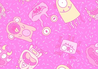 Cartoon monsters seamless emoticons aliens pattern for kids clothes print and wrapping paper and fabrics