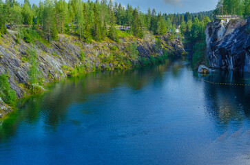 Fototapeta na wymiar Karelia Ruskeala marble canyon in summer