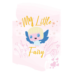 Sweeet fairy illustration design for fashion graphics, t shirt prints, posters, stickers etc.
Cute fairy cartoon hand drawn vector illustration. Can be used for t-shirt print, kids wear fashion design