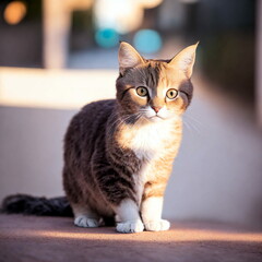 Beautiful cat, photorealistic, cinematic light and shadows, bokeh effect. Generative AI