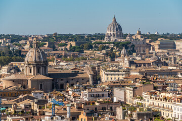 Fototapeta na wymiar Scenic panorama of Rome seen from the terrace of the Altare della Patria (Altar of the Fatherland or Vittoriano), Rome, Italy