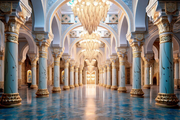 Islamic architecture interior, mosque, palace. Generative AI