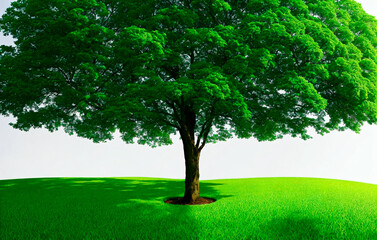 Fototapeta na wymiar Green tree on meadow. Generative AI.