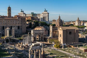 Fotobehang View of the Roman Forum with the Altare della Patria (Vittoriano) in the background, Rome, Italy © Francesco Bonino