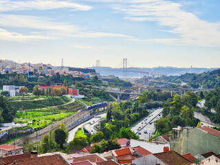 Roads, railways, and bridges in Lisbon, Portugal during the day
