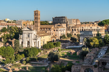 Fototapeta premium Panoramic view of Roman Forum and the Colosseum, Rome, Italy