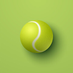 Vector 3d Realistic Green Textured Tennis Ball Icon Closeup Isolated on Green Background in Top View. Tennis Ball Design Template for Sports Concept, Competition, Advertisement. Vector Illustration