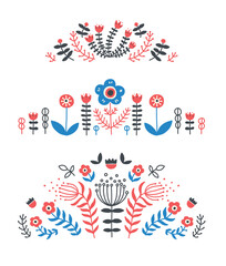 Scandinavian set ornament tile composition traditional element flower scandi north culture floral horse vector