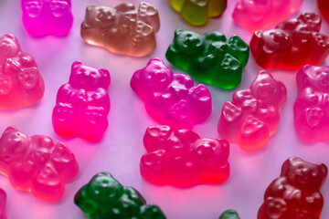 Colorful gummy candies, jelly bears sweets
