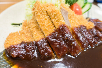 Miso-katsu is a tonkatsu deep-fried with a miso-based sauce instead of the traditional soy sauce-based tonkatsu sauce.