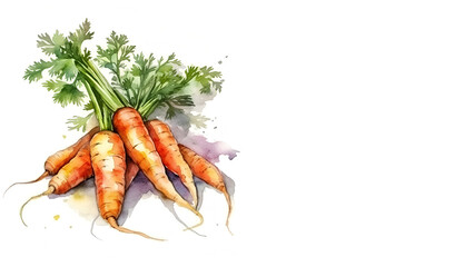Set of watercolor carrots. Isolated illustration. Banner. Beautiful juicy carrot painted in watercolor, Generative AI
