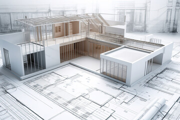 Building project plan blueprint of a modern house. Generative AI