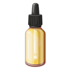 Shatavari oil in bottle vector illustration. Cartoon isolated glass transparent container with lid and dropper, herbal shatavari golden liquid for female hormonal balance, Ayurveda medicine supplement