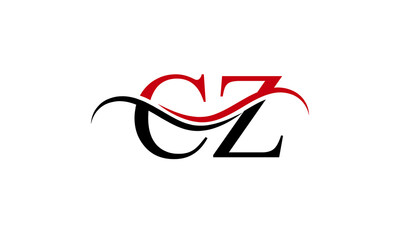 Initial CZ letter Logo With Swoosh Design Graphic Vector Template for Business and Company Identity. - obrazy, fototapety, plakaty