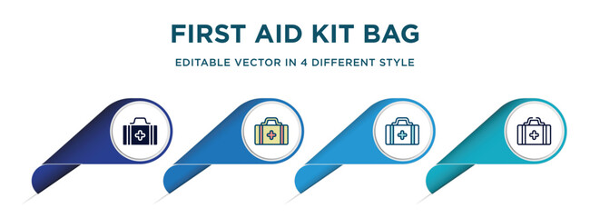 first aid kit bag icon in 4 different styles such as filled, color, glyph, colorful, lineal color. set of   vector for web, mobile, ui