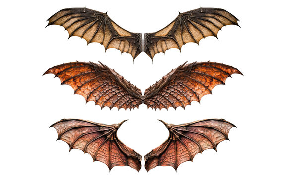 Set of dragon wings isolated on transparent background - Generative AI