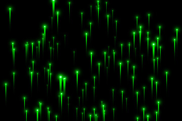 Glowing green dots with long trailing tails looking like fireworks and meteor shower. Illustration as a design element for web design backgrounds and slide show templates