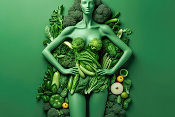 Obraz na płótnie Canvas Woman diet concept. Silhouette of woman and vegetables. Healthy Lifestyle concept. Generative Ai