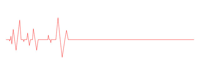 Heart beat diagram with straight line. ECG chart part isolated on white background. Cardiac rhythm red line. Cardio test sign. Cardiology hospital symbol - obrazy, fototapety, plakaty