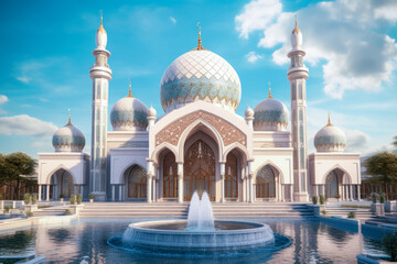 Fototapeta premium Islamic architecture exterior, mosque. Generative AI