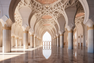 Fototapeta premium Islamic architecture interior, mosque, palace. Generative AI