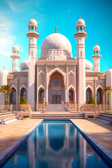 Islamic architecture exterior, mosque. Generative AI