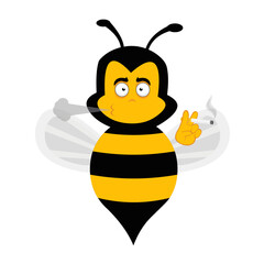 vector illustration face of a bee cartoon smoking a cigarette