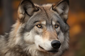 Naklejka na ściany i meble Majestic Gray Wolf: A Captivating Portrait of a Wild Animal Predator: Generative AI