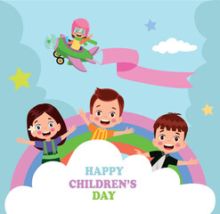 Fototapeta na wymiar A poster for the children's day with the words happy children's day