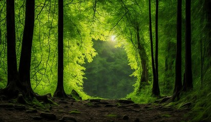 Mystical forest road. Tree path. Tree tunnel.  Generative AI.