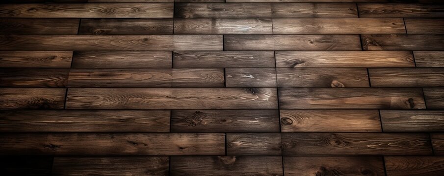 Wide banner with copy space with the texture of oak wooden design parquet. AI generative