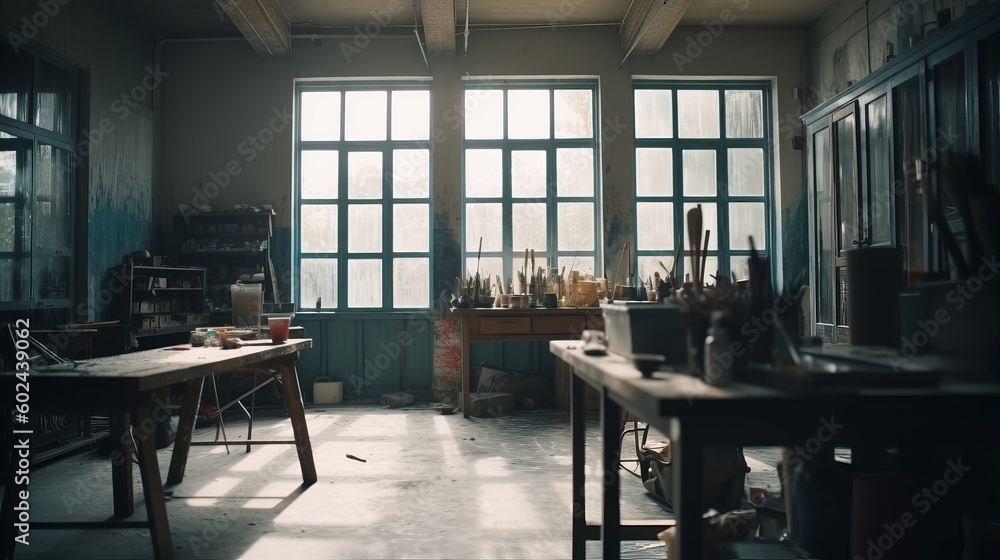 Poster art studio a space designated for creating. ai generated