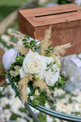 bouquet of white roses congratulations for the wedding postcard wedding