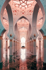 Islamic architecture interior, mosque, palace. Generative AI