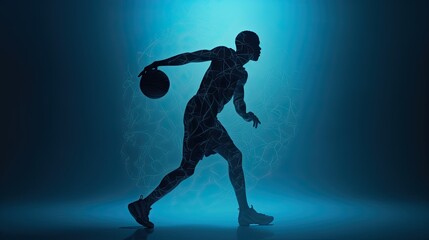 Athlete in Action: Man Basketball Player Jumping Isolated in Blue Background. Generative AI