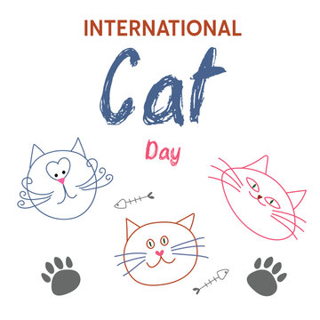 International day of cats, funny picture with funny muzzles of cats.