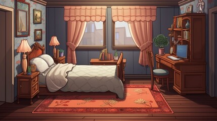 Bedroom - A room in a house where a person sleeps. AI generated