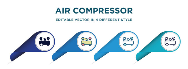 air compressor icon in 4 different styles such as filled, color, glyph, colorful, lineal color. set of   vector for web, mobile, ui