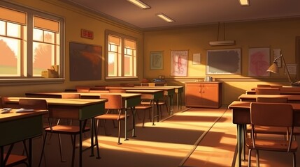 Classroom - A room in a school or college where study. AI generated
