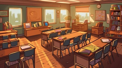 Classroom - A room in a school or college where study. AI generated