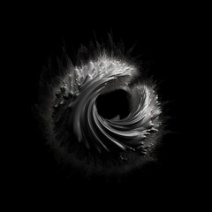 Simplistic white disc on a black background. Firewave popping out. Generative AI.
