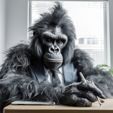 Gorilla in Corporate Attire: Working Hard at the Office Job: Generative AI
