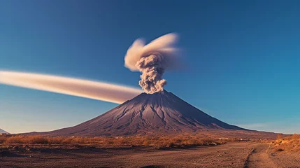 Foto auf Alu-Dibond volcanic eruption, smoke rising, fictitious place © wetzkaz