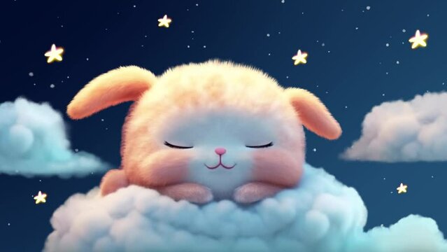 little bunny sleeping on the clouds is best loop video background for lullabies