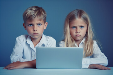 young toddler, kid with sad expression on face, stack of school books