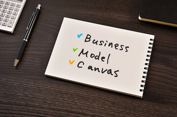 There is notebook with the word Business Model Canvas.It is as an eye-catching image.