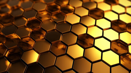 golden abstract hexagonal grid background