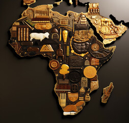 Africa map formed by African cultural elements. Generative AI.