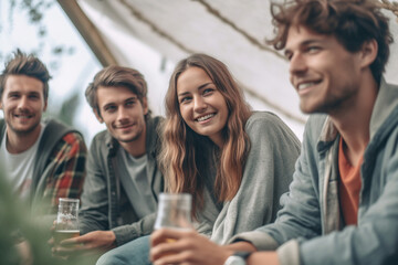 young adult people partying or spending time together outdoors in free time