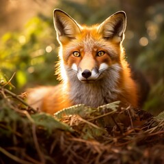 Fototapeta premium Wildlife photographer captures stunning images of a mesmerizing golden fur fox in its natural habitat